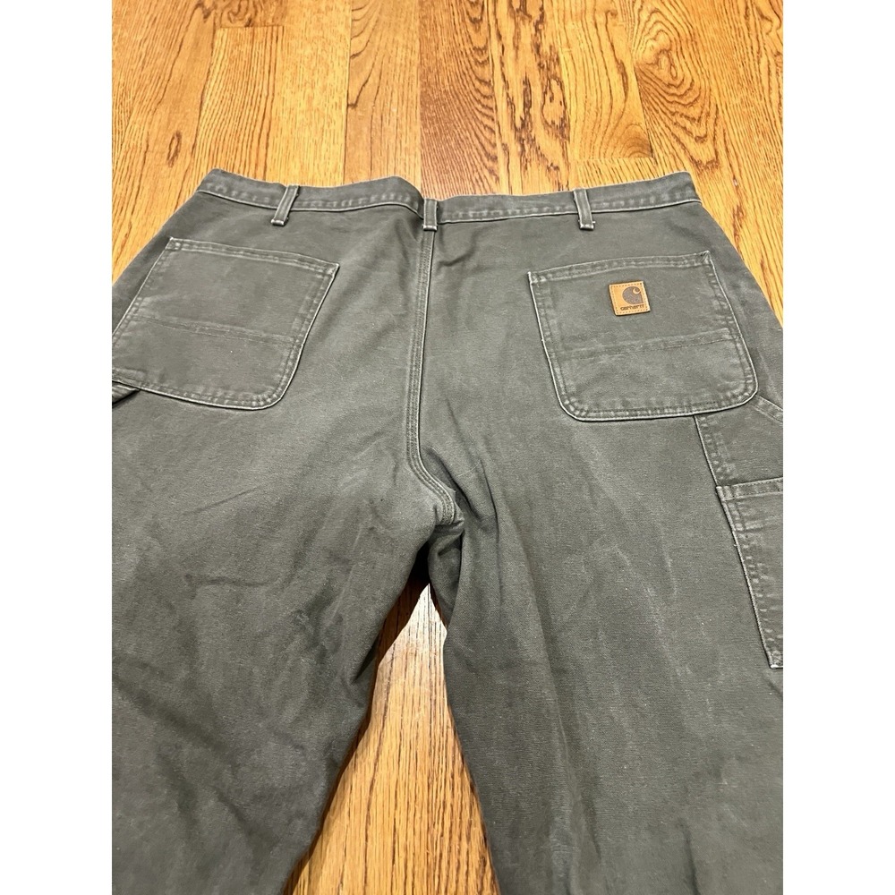 Carhartt B111 Mens Moss Green Flannel Lined Loose Fit Carpenter Pants Size 40x29 - Picture 10 of 12